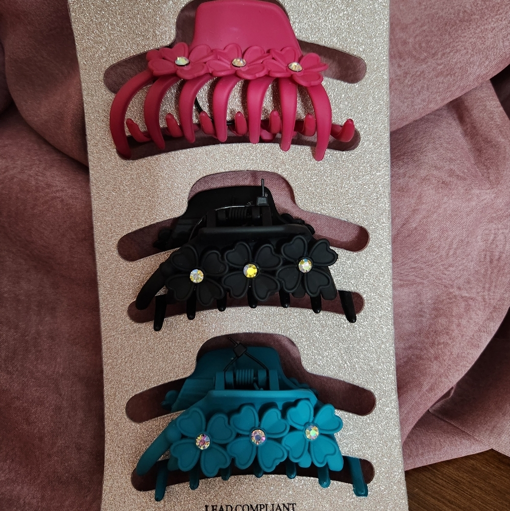 Trio Hair Clips Rubberized